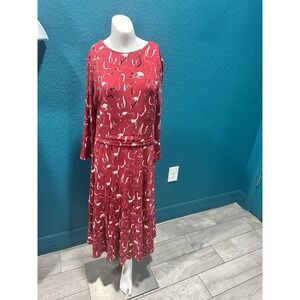 HOBBS London Red‎ Cat Pattern Dress 3/4 Sleeve 6